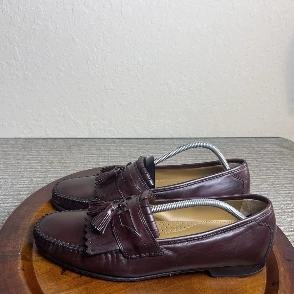 Johnson & Murphy Kilty Tassel Burgundy Leather Loafers Shoes 11 M Dress Slip On